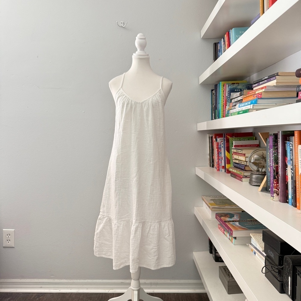 Vineyard Vines White Gauze Midi Dress Cross Strap Flounce Hem size Small
